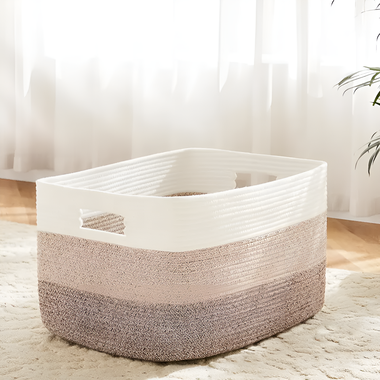 Großer Aufbewahrungskorb aus Geflochtener Baumwolle – 70 L Fassungsvermögen, Stabil & Stilvoll | Perfekt für Wäsche, Spielzeug & Wohnzimmer