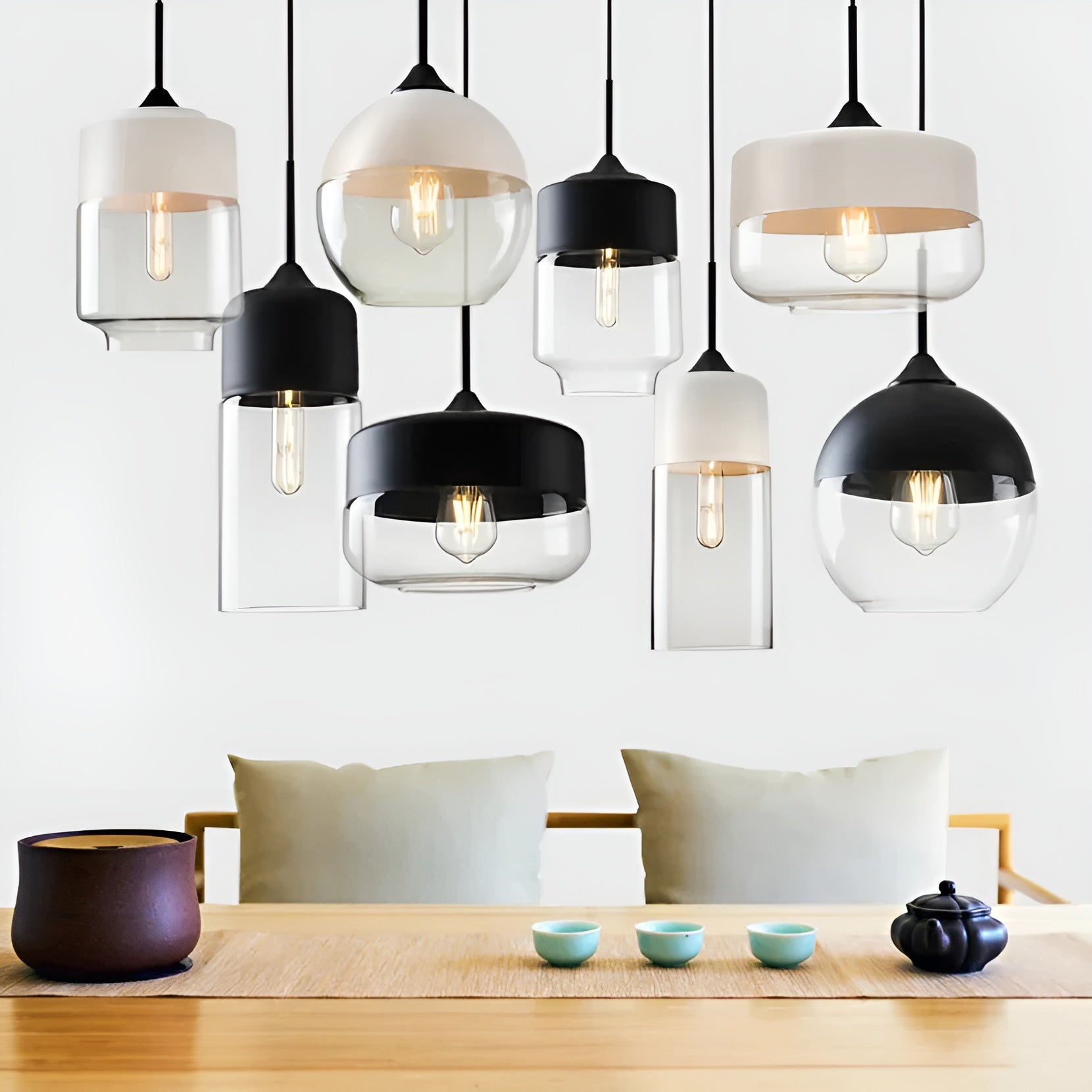 Geometrische Glas-Pendelleuchte – Schwarz & Bernstein | Stilvolle Beleuchtung