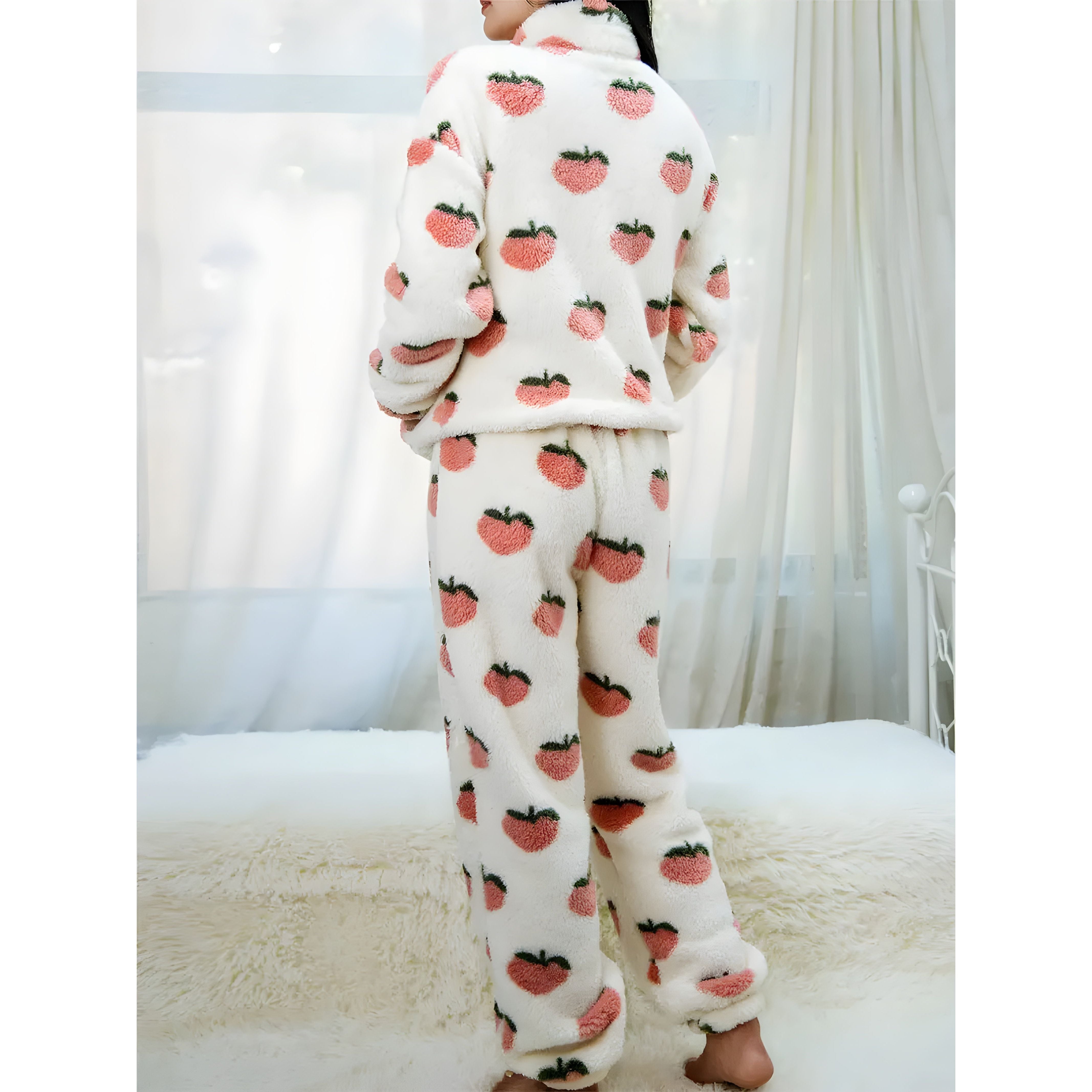 Phileine Set - Bequemes Fleece-Pyjama-Set mit Pfirsich-Print