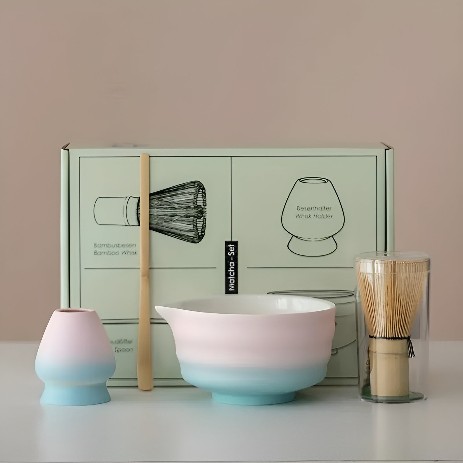 Japanisches Matcha-Teeset aus Keramik – 4-teilig mit Teeschale & Löffel | Ideal als Geschenk & für Teezeremonien