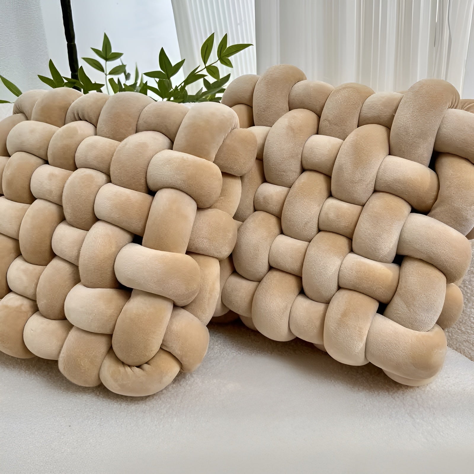 Knoten-Dekokissen im 2er-Set – Weich und Dekorativ | Perfekt für Sofa Bett und Wohnzimmer - Kaffeefarbe - Kissen