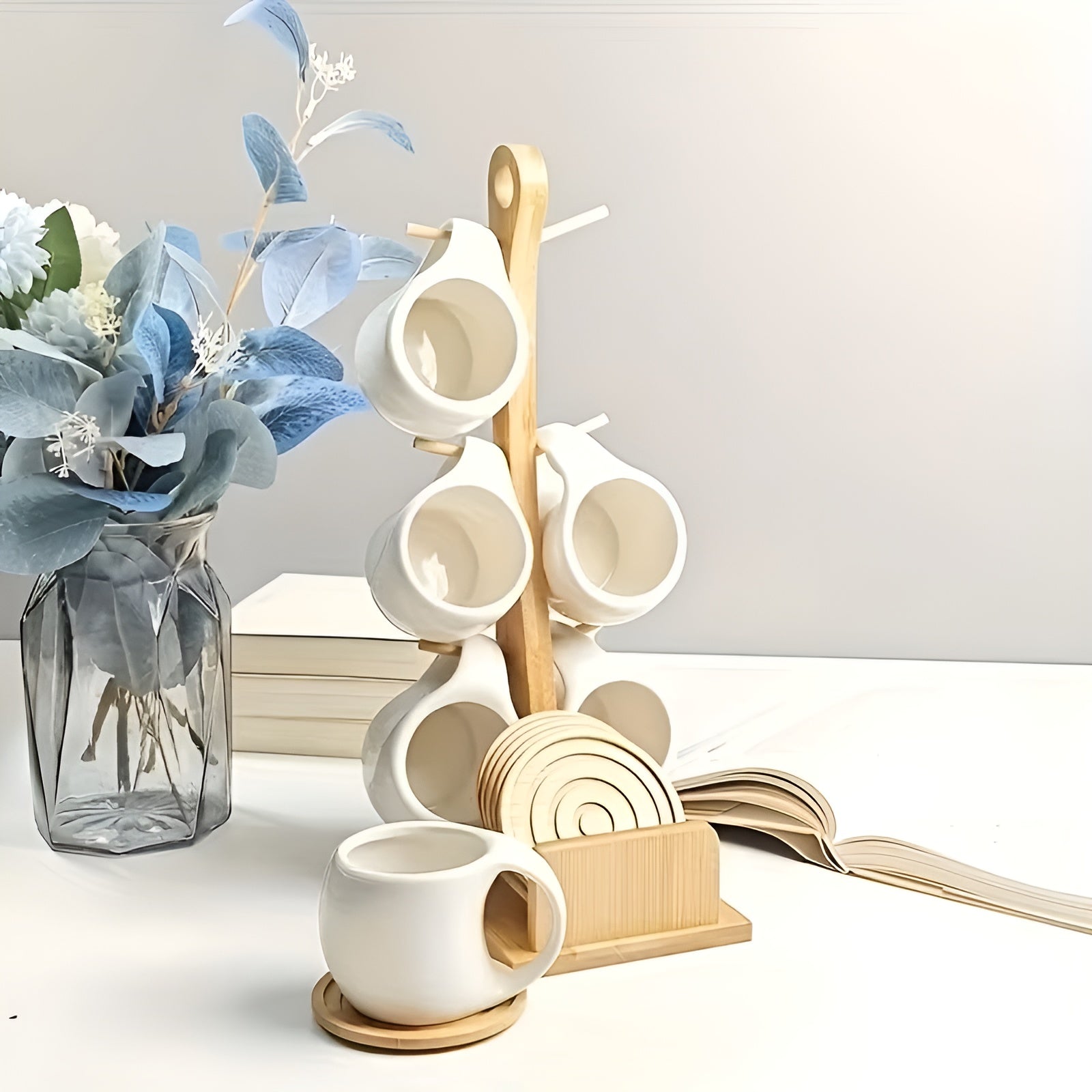 Keramik Kaffeetassen-Set mit Untertasse & Ständer – Stilvoll und Dekorativ | Perfekt für Café und Zuhause - Kaffeetasse