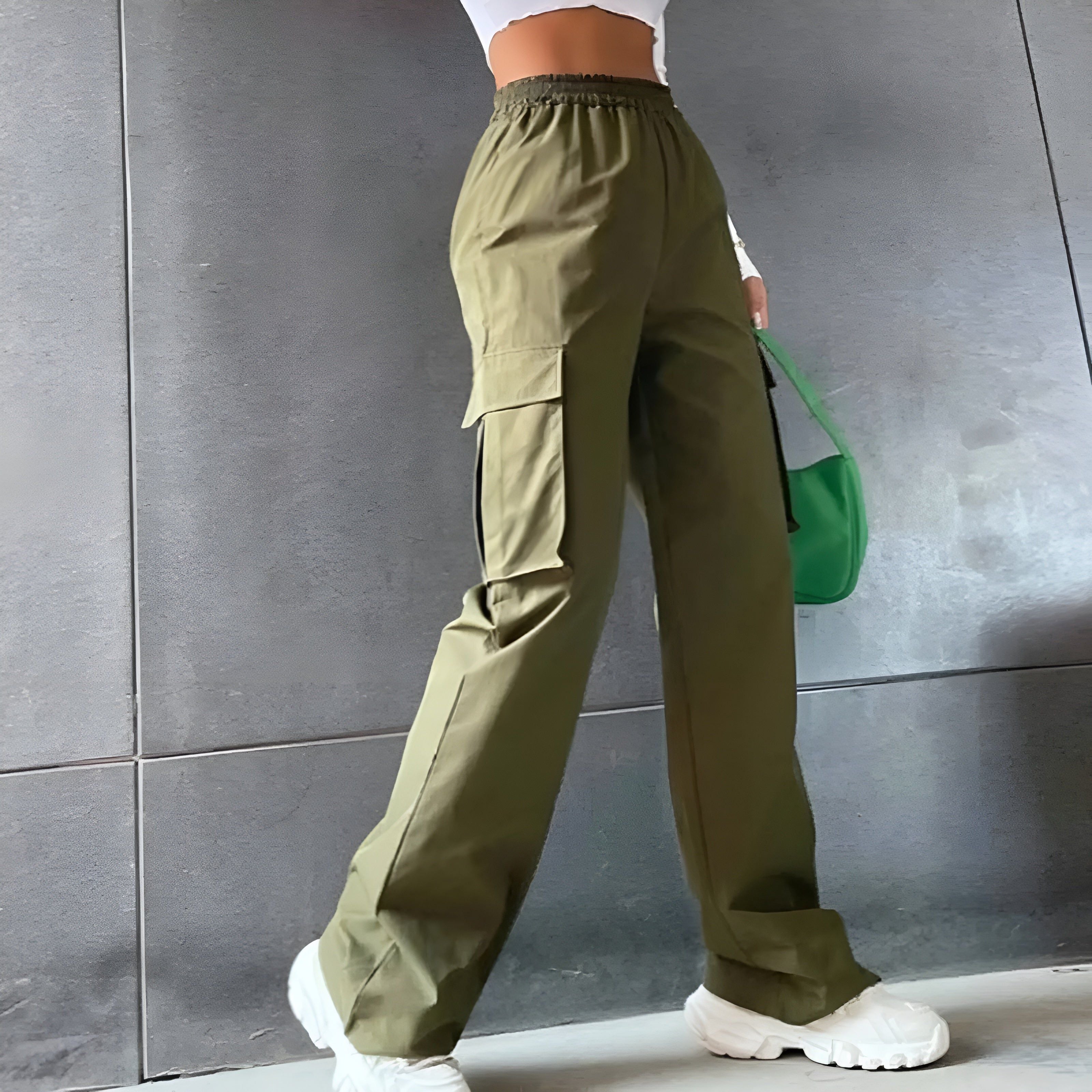 Helga Pants - Hohe Taille Weites Bein Cargohose für Frau - Elegare