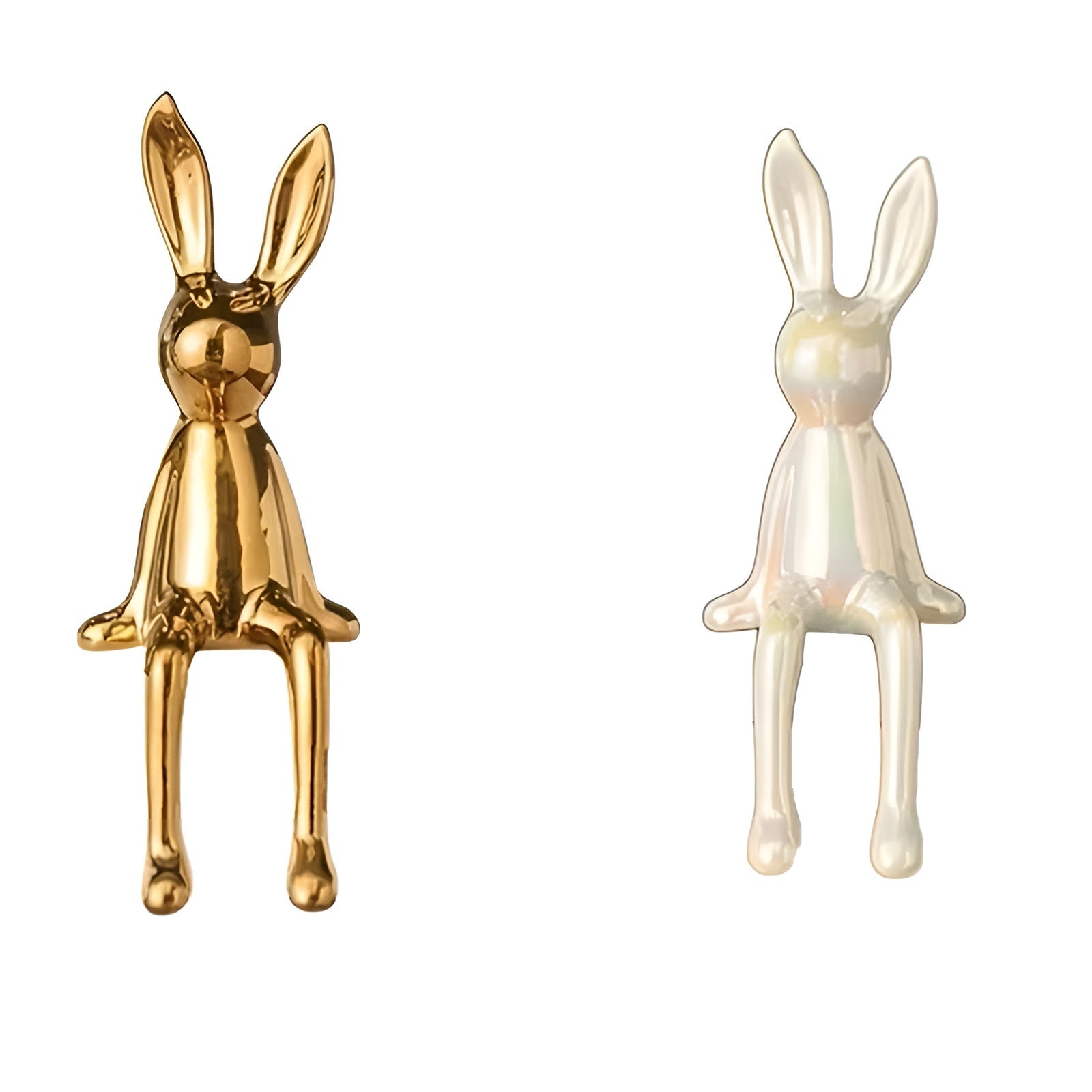 Sitzende Hasenfigur aus Keramik (2er/3er) – Niedliche Osterdekoration | Modern & Dekorativ für Zuhause und Büro - Gold