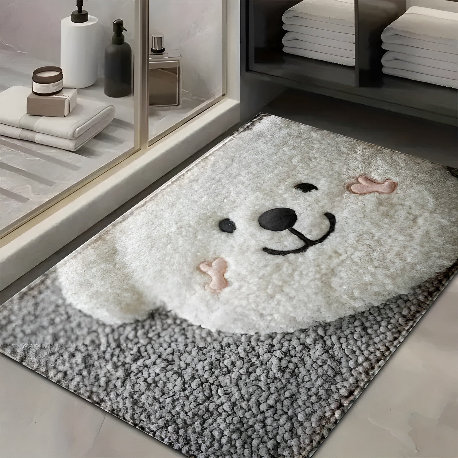 Badezimmerteppich mit Bärenmotiv – Weich & Rutschfest | Dekorative Matte für Zuhause