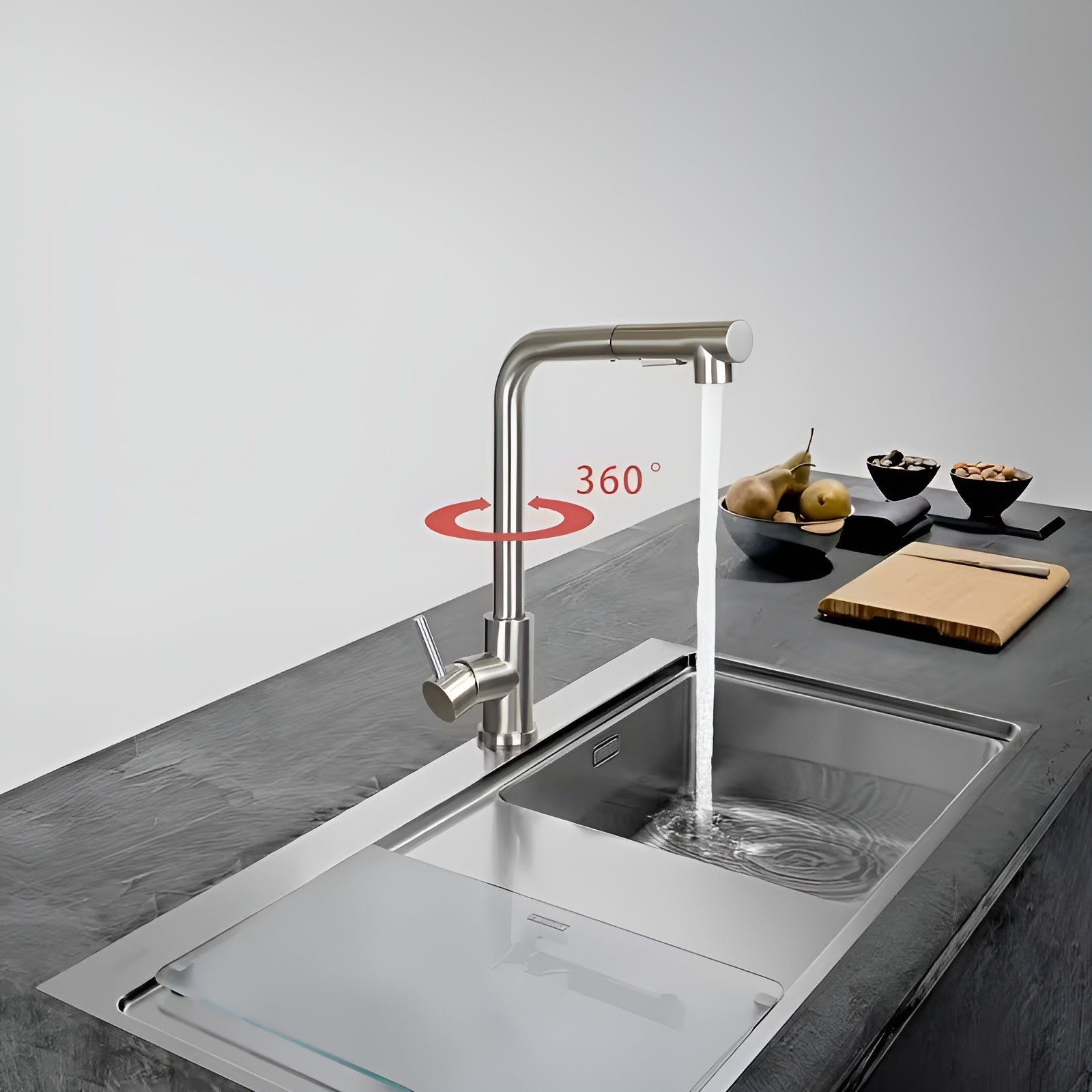 Edelstahl Küchenarmatur mit Touch-Funktion – Ausziehbare Brause & 360° Drehbar | Wassersparend, Einlochmontage