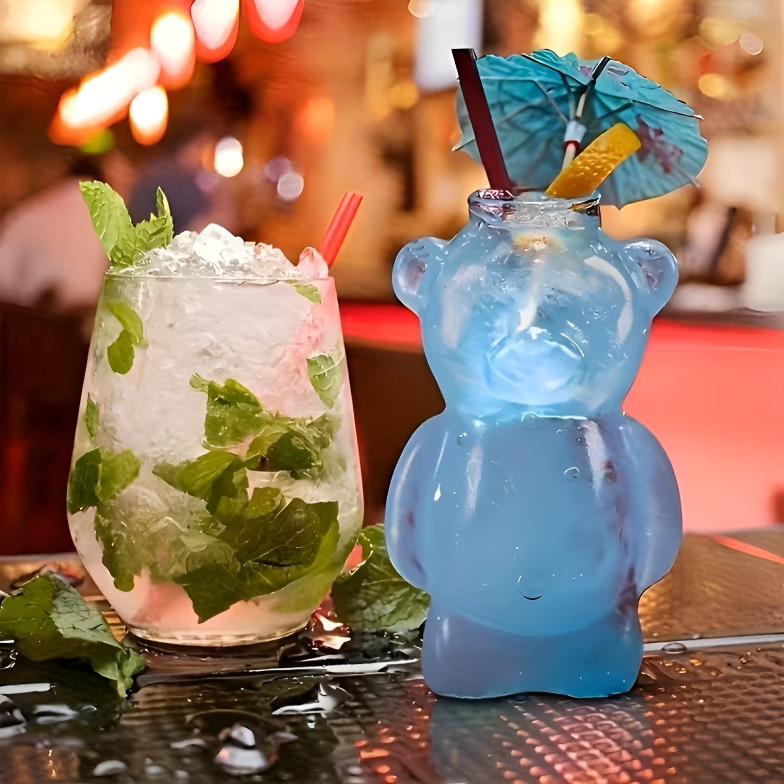 Glas Trinkbecher mit Bärenmotiv – Süßes 2er-Set | Mit Strohhalm für Eiskaffee & Saft - 2 Set - Wohnzubehör