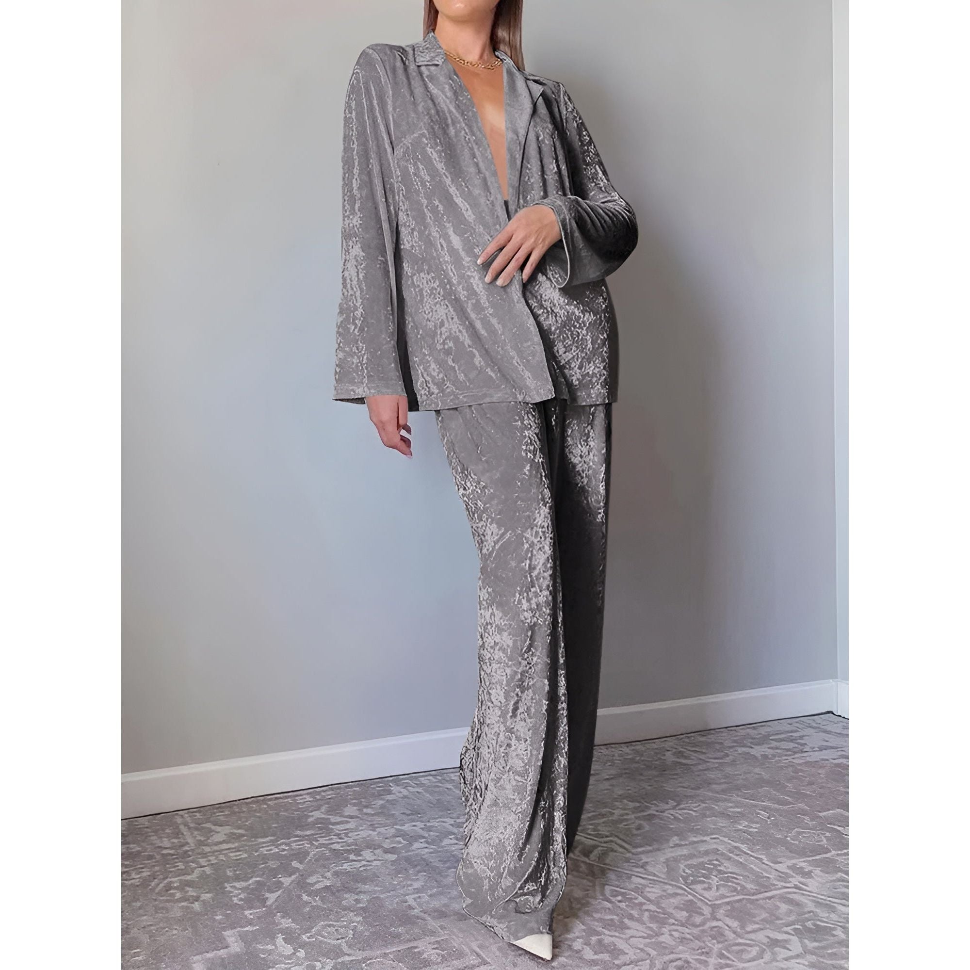 Hailey Pyjama Set - Eleganter Samt Zweiteiliger Hausanzug für Frauen (Langarm + Strickhosen) - Elegare