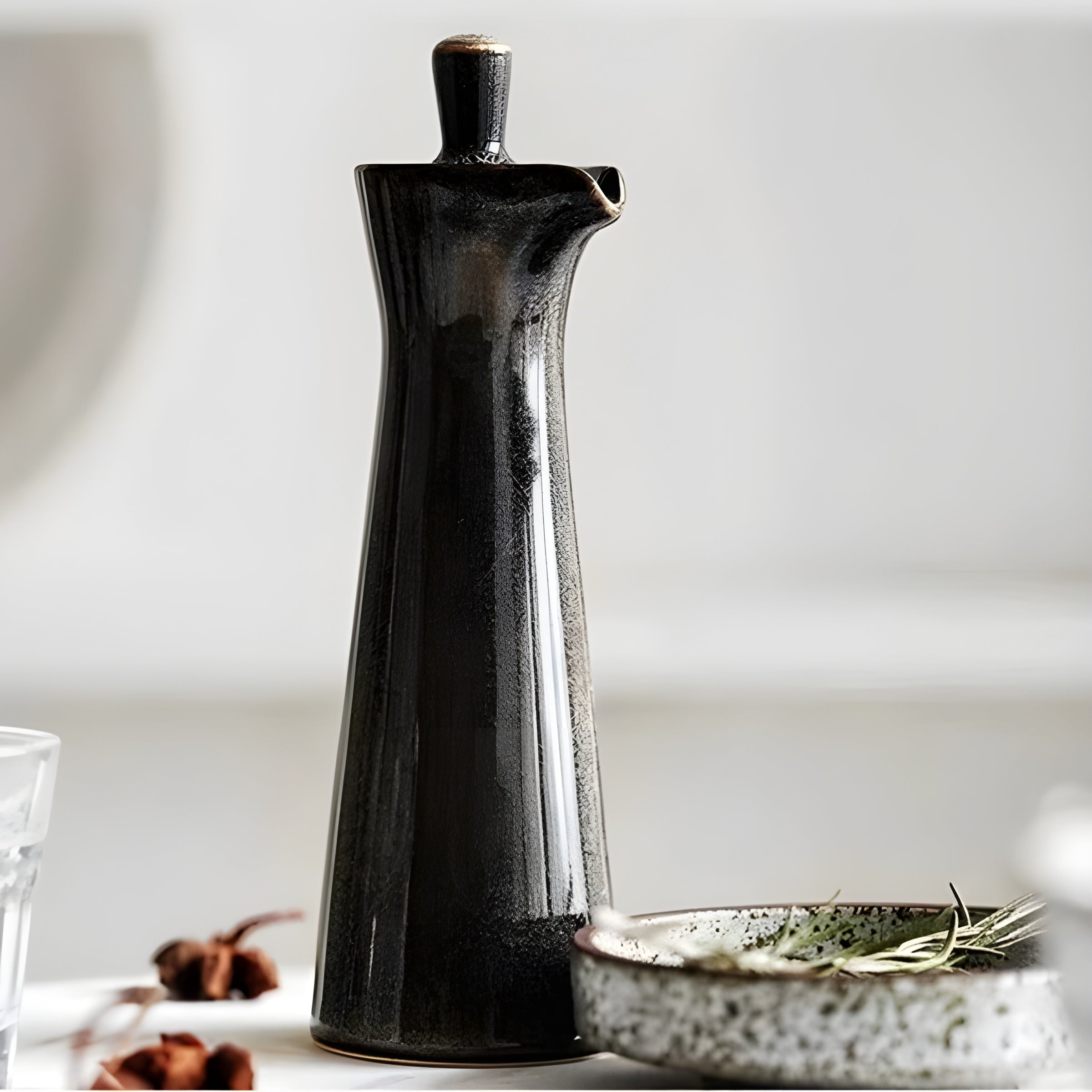 Öl- und Gewürzflasche aus Keramik – Stilvoll und Aromaschonend | Perfekt für Küche und Esstisch - Grau - Luftbefeuchter