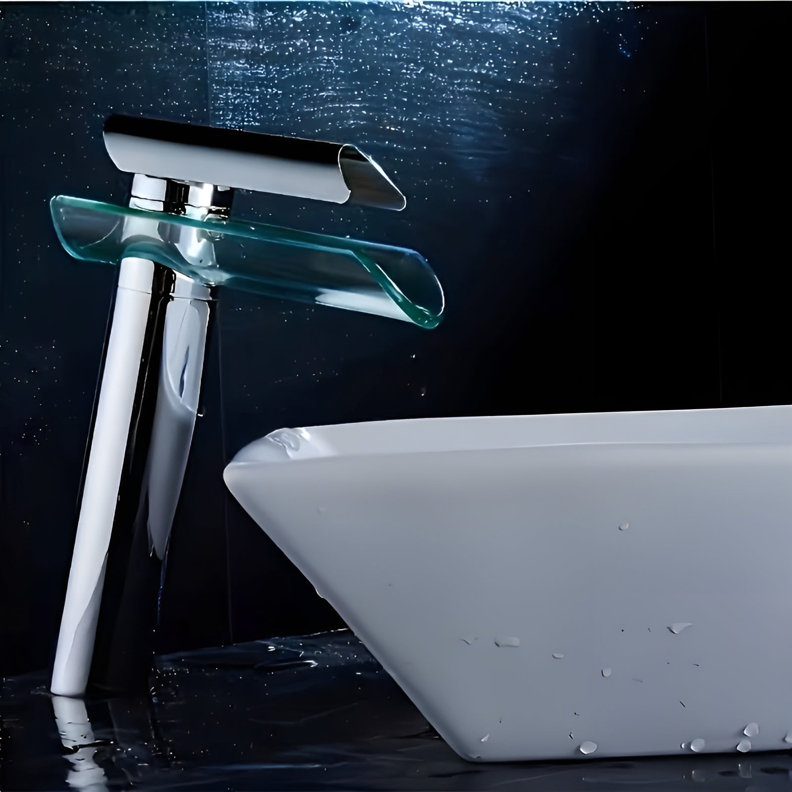 Waschbeckenarmatur mit Wasserfall – Kalt- und Warmwasser | Modernes Glasdesign für Bad und Gäste-WC - Wohnzubehör
