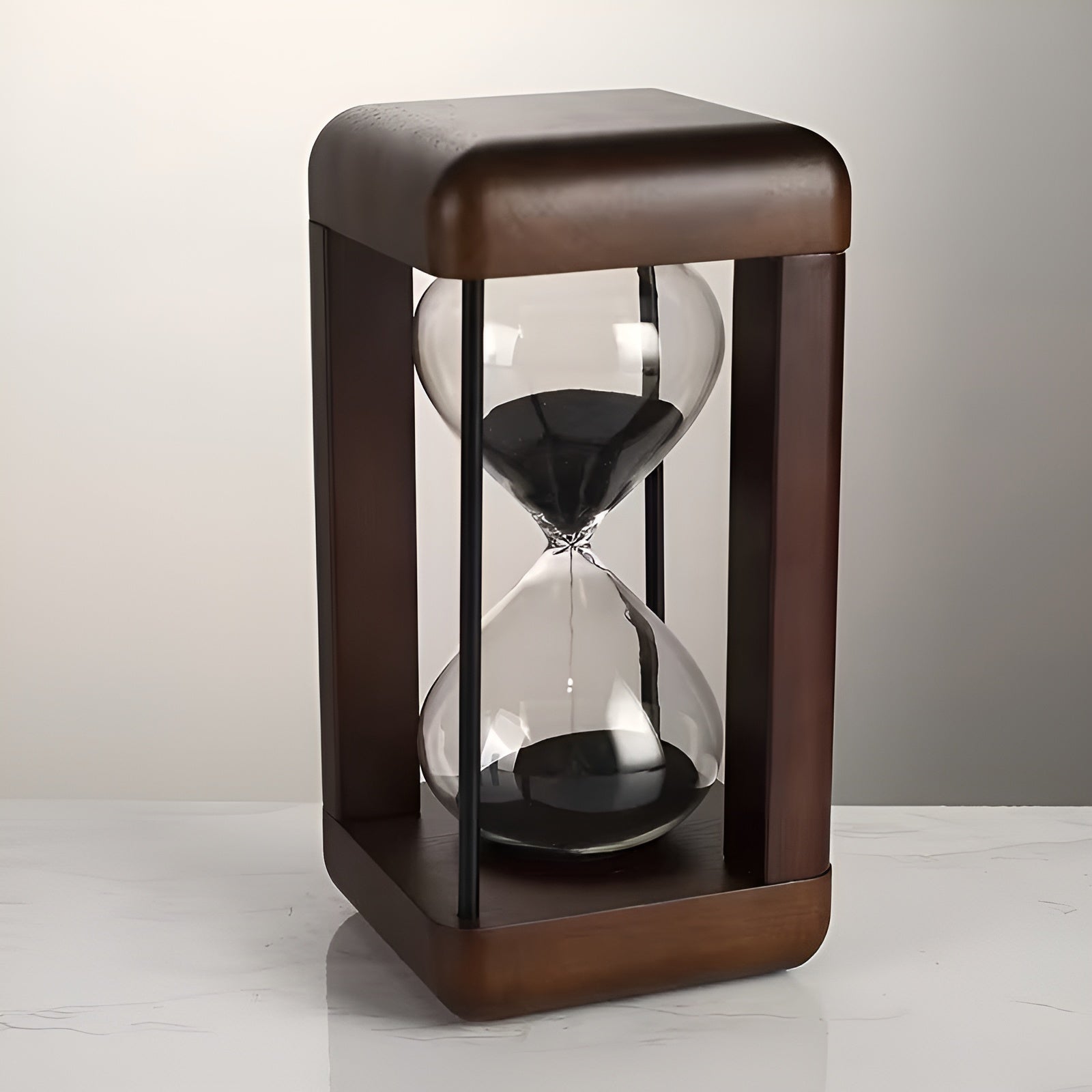 Holz-Sanduhr 30 Minuten – Massivholzrahmen & Dekorativ | Ideal für Büro und Zuhause - Schwarzer Sand - Wohnzubehör