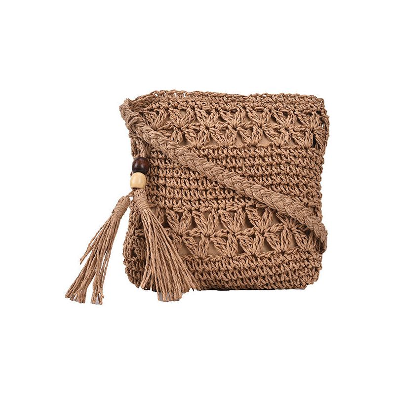 Angelina Bag - Modische gewebte Boho-Häkel-Tasche mit Quaste Elegare