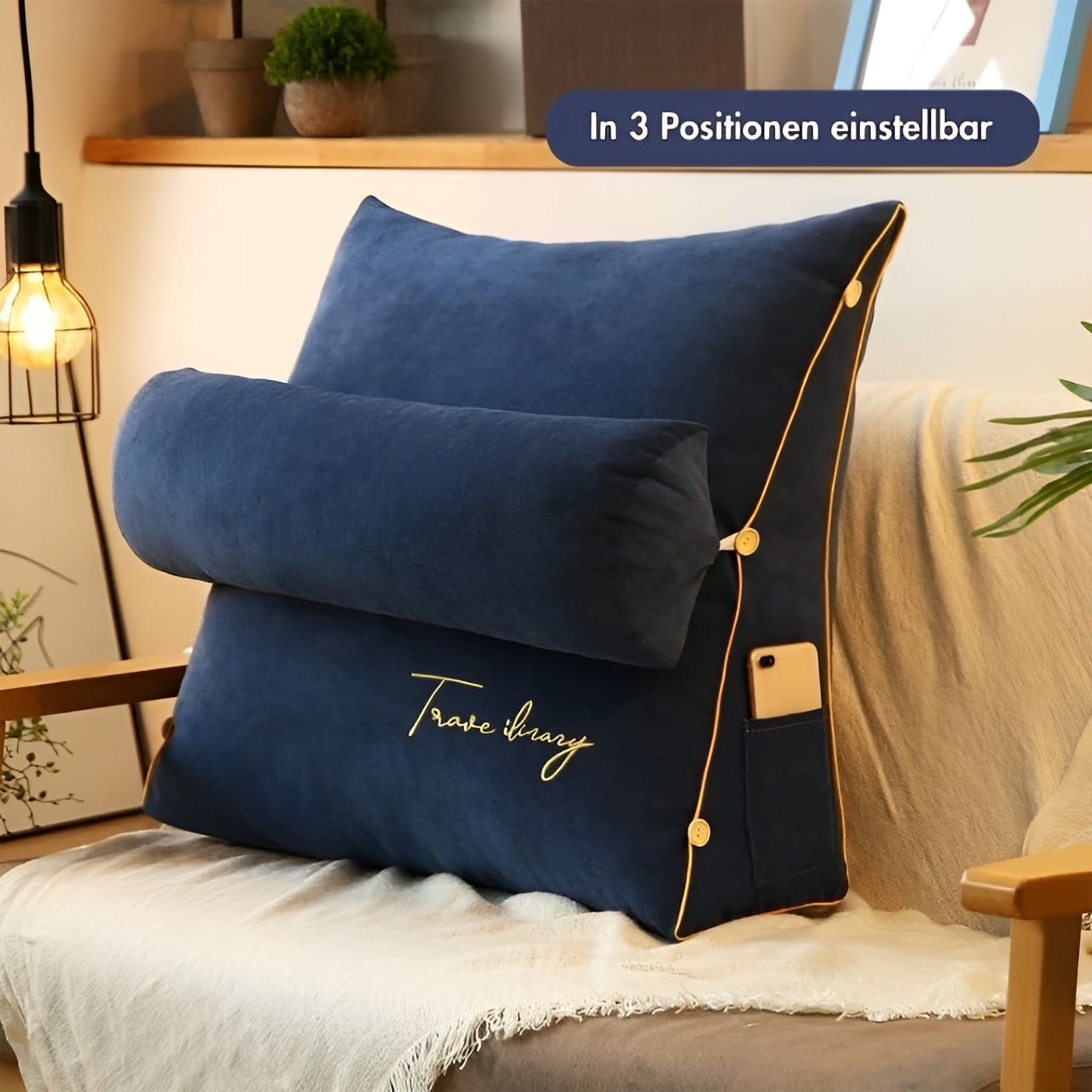 LoungeEase Cushion - Multifunktionales Dreiecks-Lesekissen und Rückenlehne für Bett - Elegare