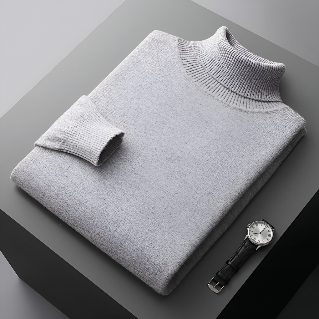 Herren Rollkragen-Pullover aus 100% Kaschmir in Hellgrau