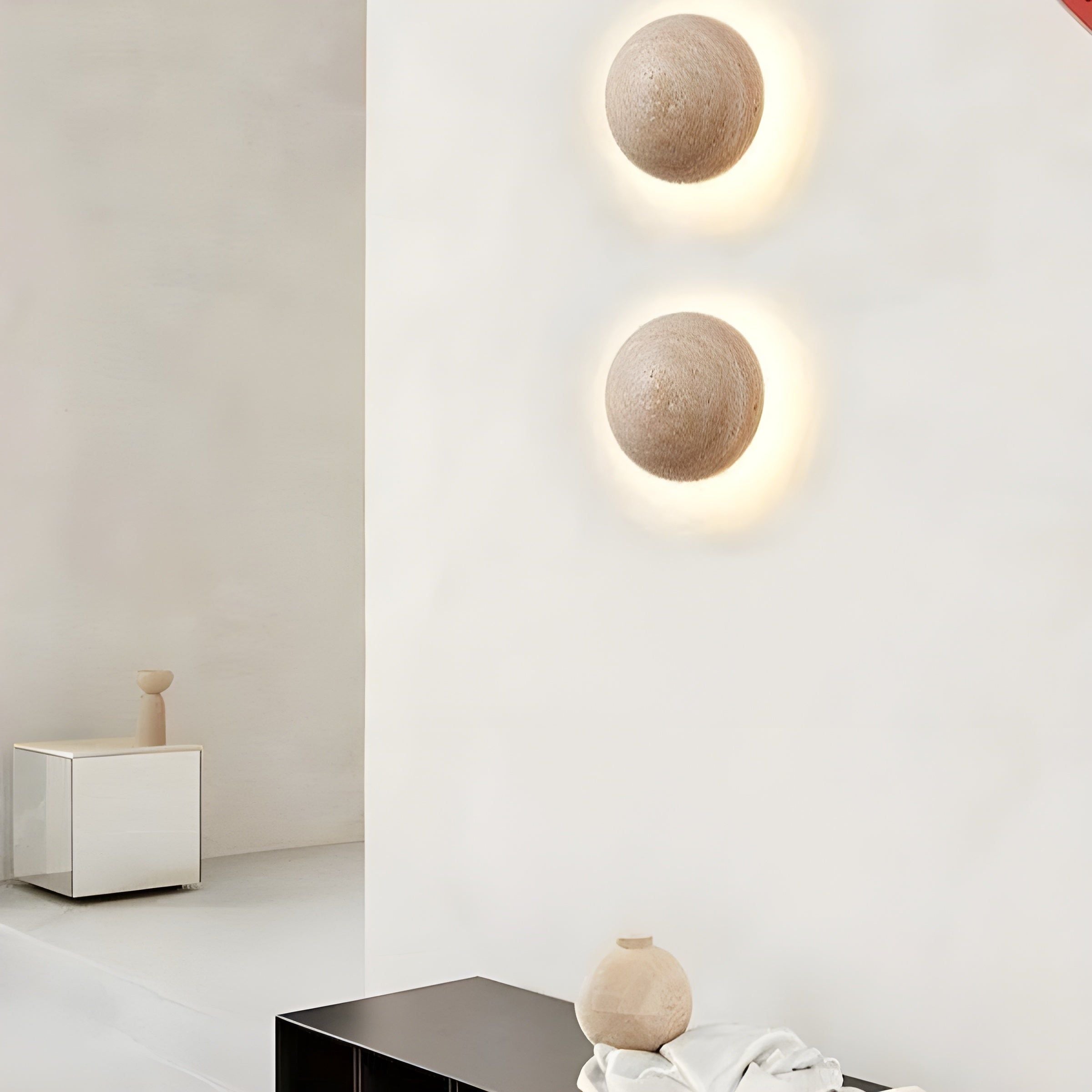 RetroTravertine Light - Wabi-Sabi Japanische LED Wandleuchte im Creme-Stil