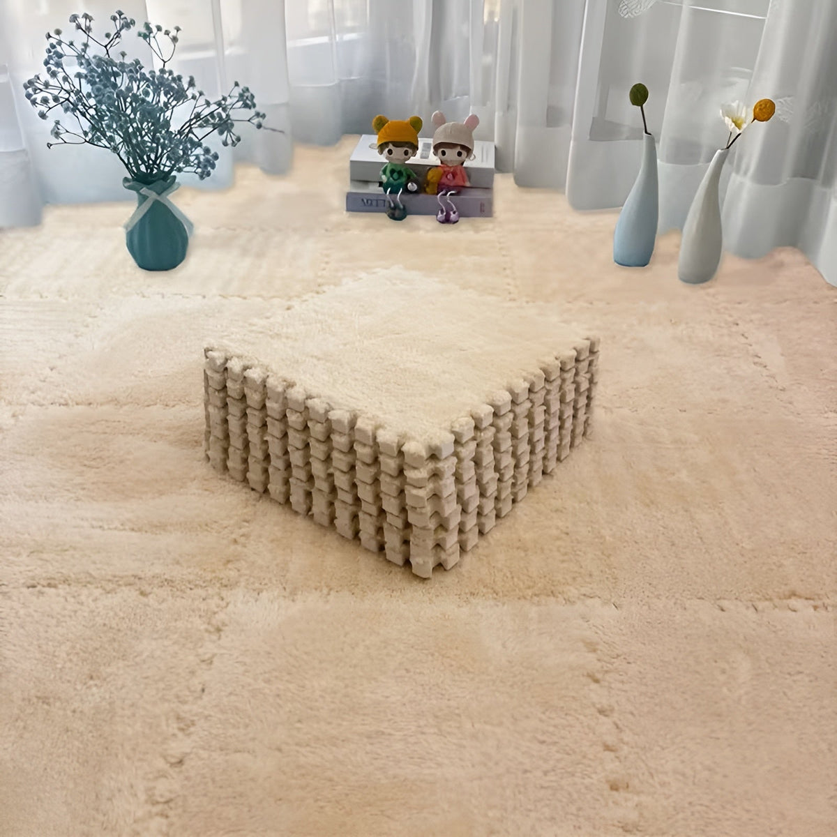 20-teiliges Stecksystem-Teppichfliesen-Set – Rutschfeste Puzzlematten für Boden & Spielbereich - Helles Kamel - Teppich