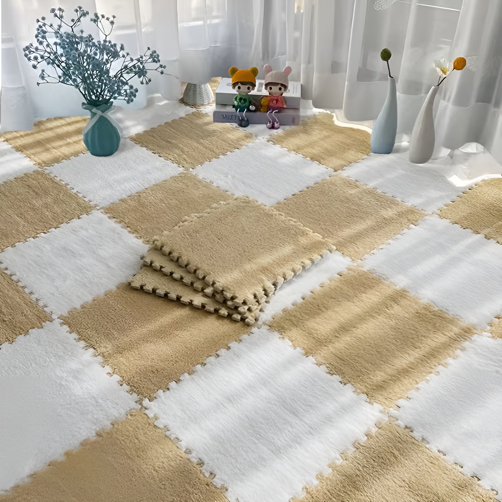 20-teiliges Stecksystem-Teppichfliesen-Set – Rutschfeste Puzzlematten für Boden & Spielbereich - Teppich