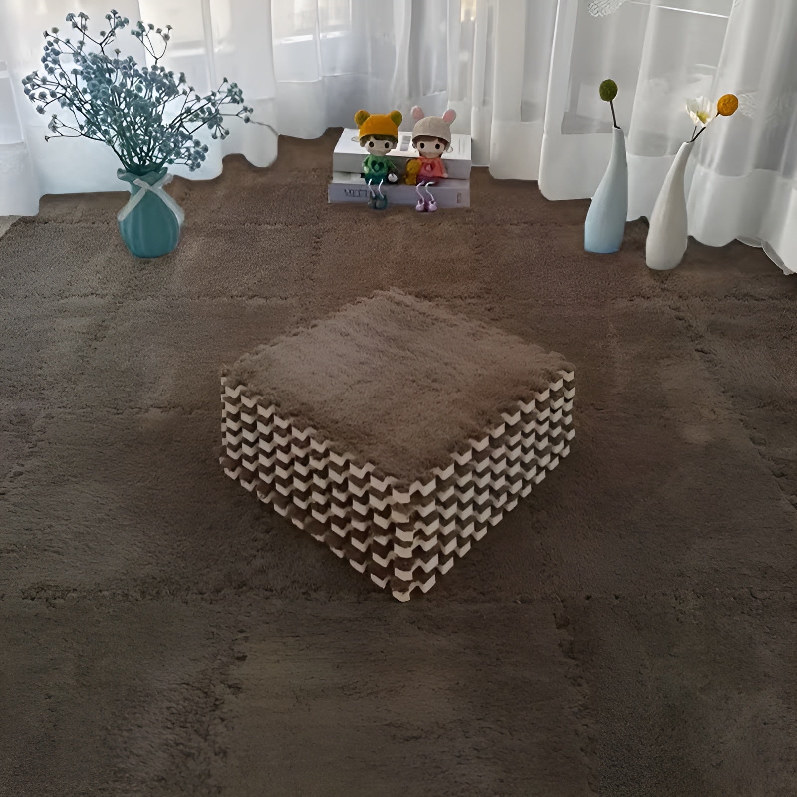 20-teiliges Stecksystem-Teppichfliesen-Set – Rutschfeste Puzzlematten für Boden & Spielbereich - Kaffeefarben - Teppich