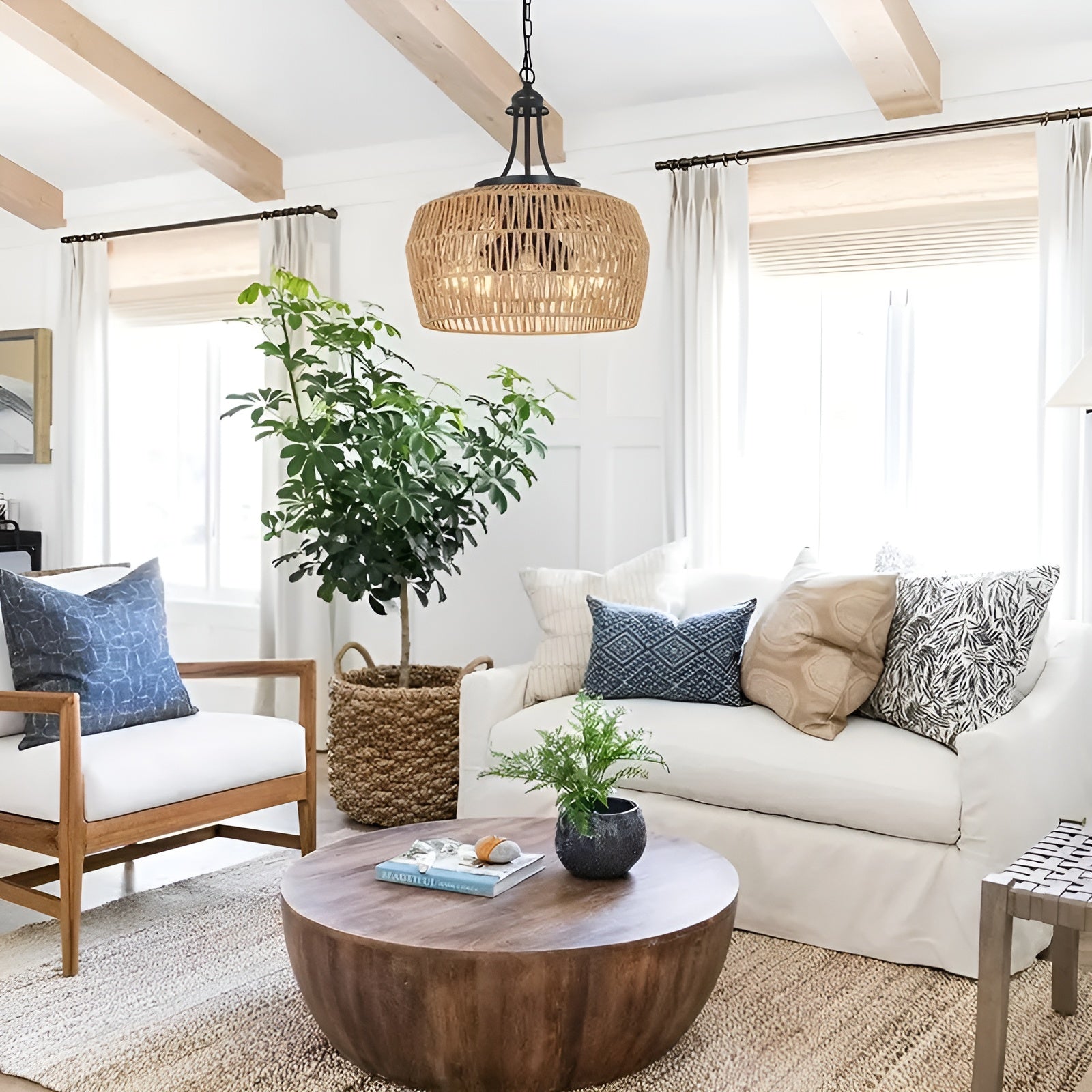 Boho-Hängelampe mit Rattanschirm – Natürliche Pendelleuchte für Esszimmer & Küche