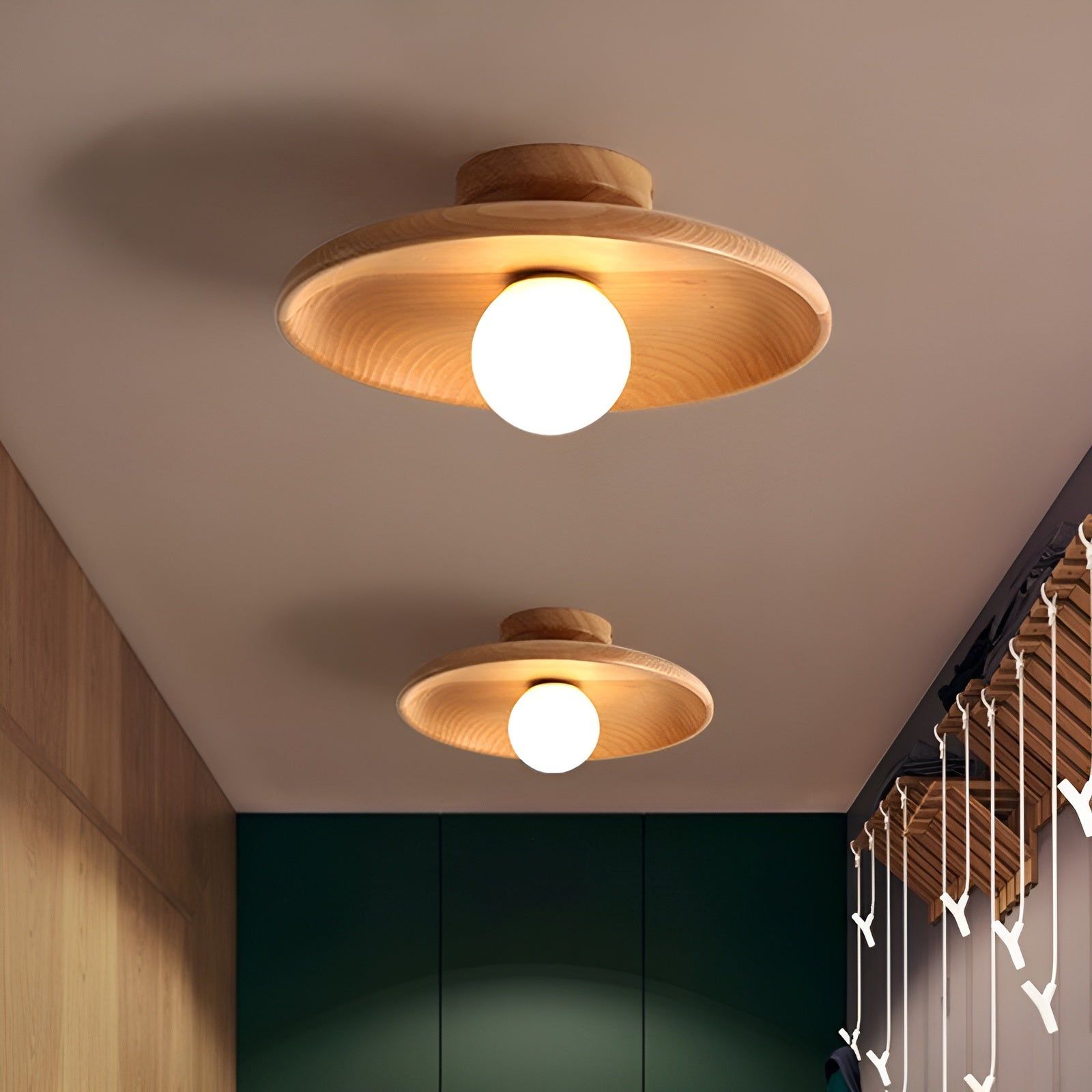 WoodBliss Light - Minimalistische Holzscheiben Wabi Sabi Deckenleuchte Elegare