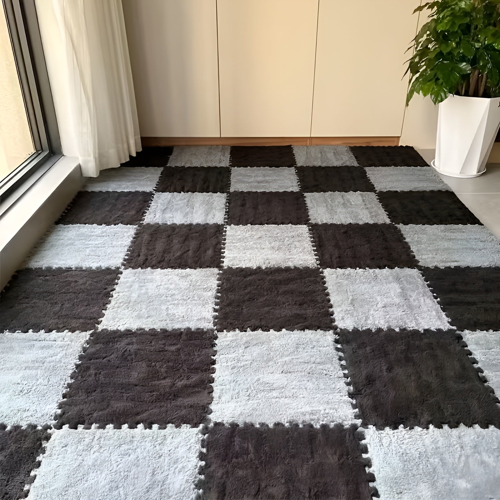 Dicker Flauschiger Teppich – Weich und Gemütlich | Perfekt für Schlafzimmer Wohnzimmer & Haustiere - 12 Stück Grau + 12