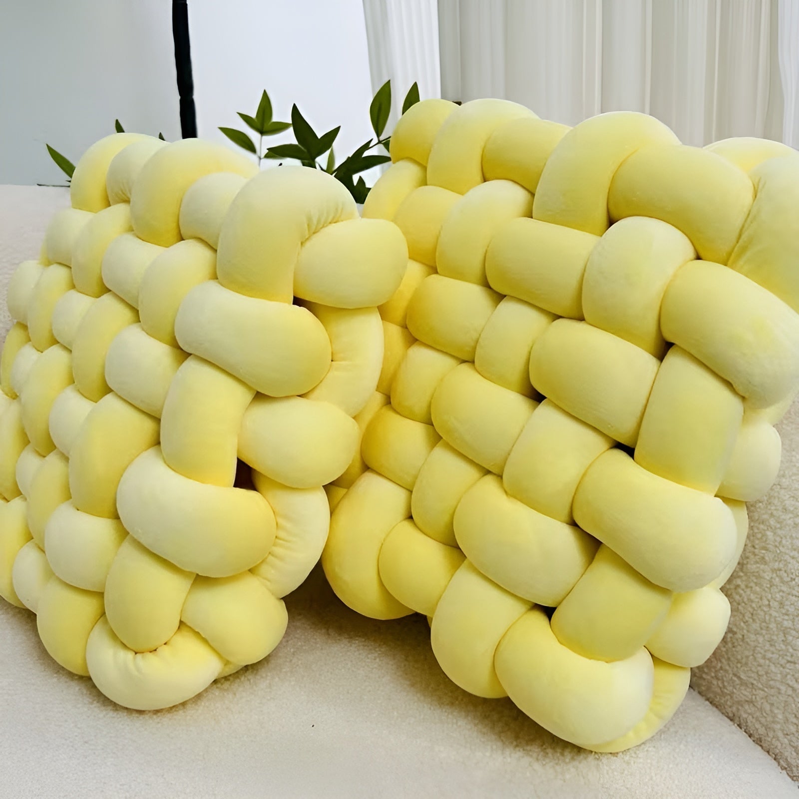 Knoten-Dekokissen im 2er-Set – Weich und Dekorativ | Perfekt für Sofa Bett und Wohnzimmer - Zitronengelb - Kissen