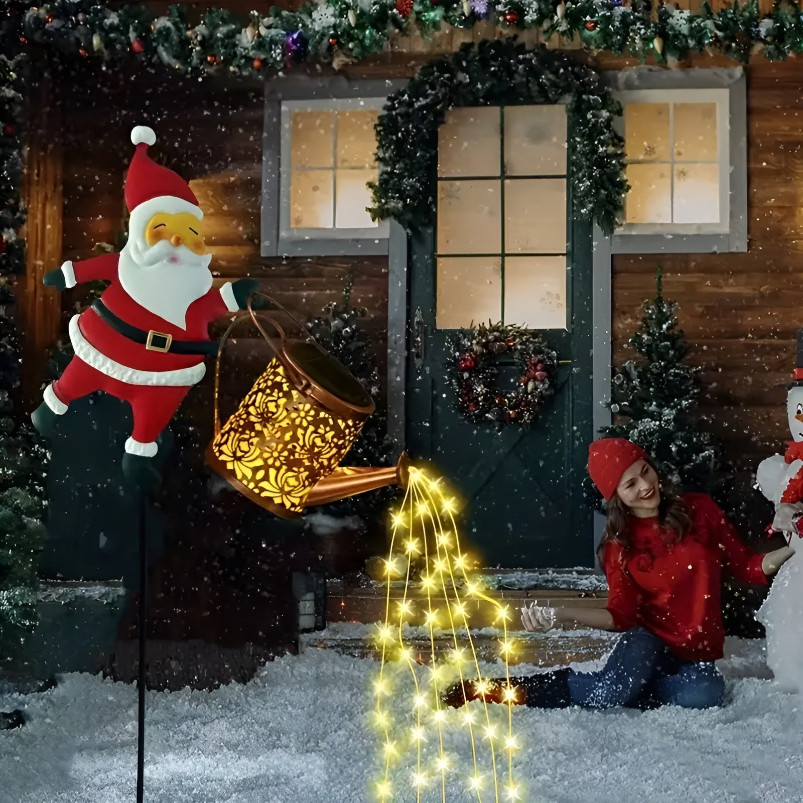Solar Weihnachtsbeleuchtung mit Weihnachtsmann & Laternen – Deko für Garten & Terrasse | Warmweiß & Bunt, Batteriefrei