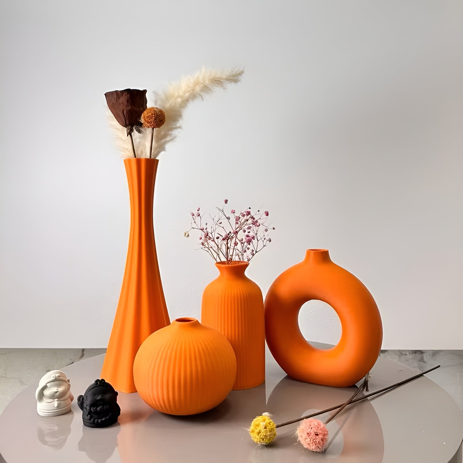Boho Vasen Set (4 Stück) – Dekorativ für Trockenblumen | Perfekt für Wohnzimmer Büro und Tischdeko - Orange - Vase