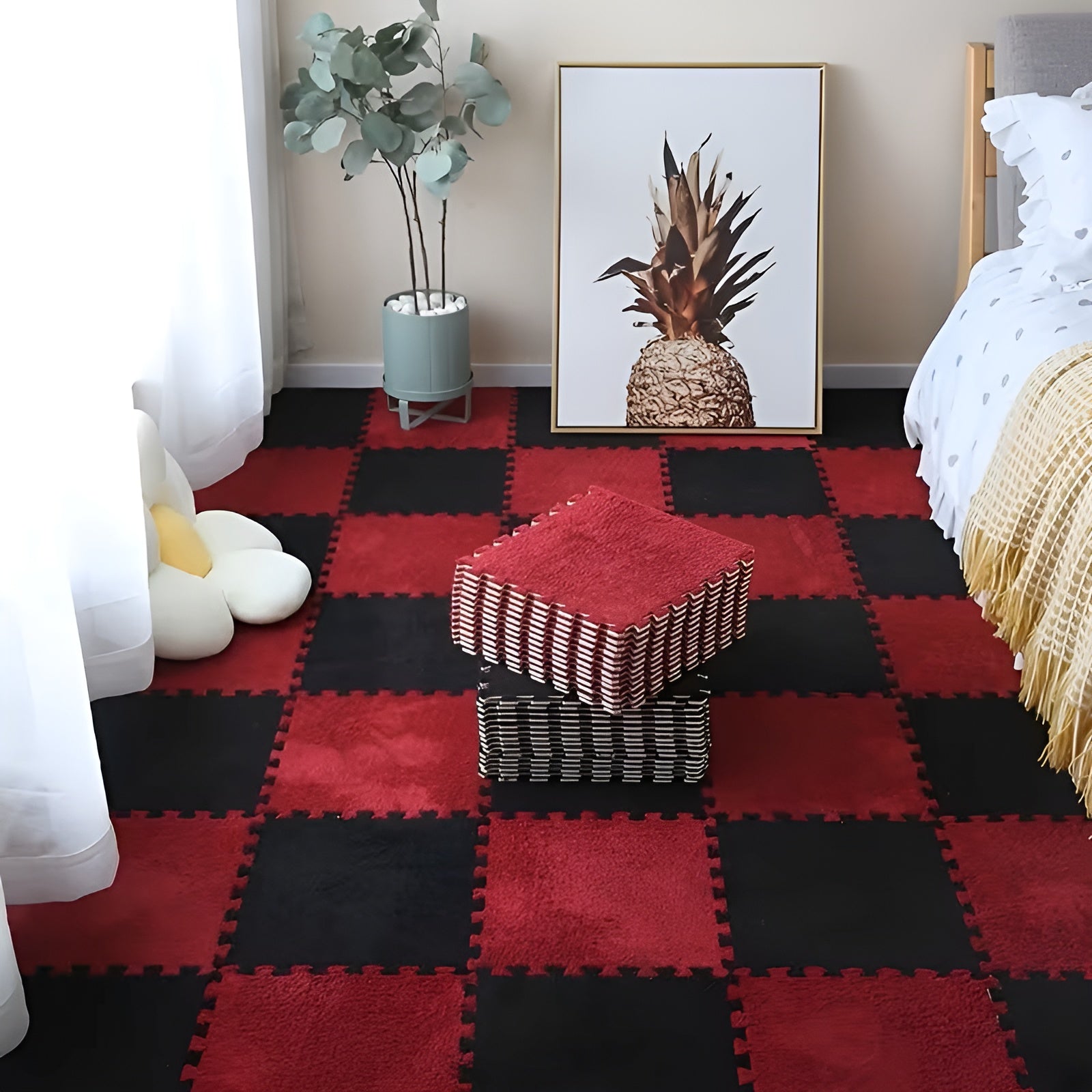 Dicker Flauschiger Teppich – Weich und Gemütlich | Perfekt für Schlafzimmer Wohnzimmer & Haustiere - 12 Stück Schwarz
