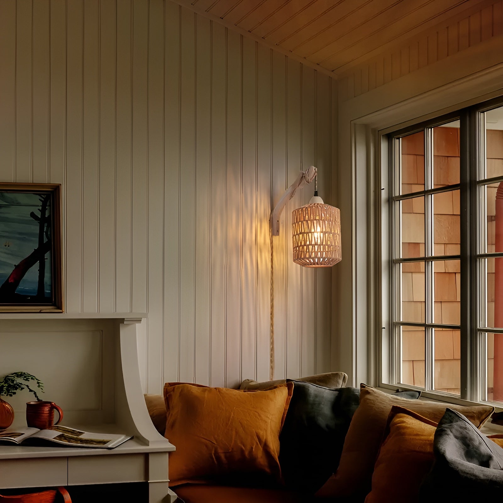 Hängeleuchte im Boho-Stil – Handgewebter Lampenschirm aus Naturfaser | Ideal für Esszimmer & Schlafzimmer