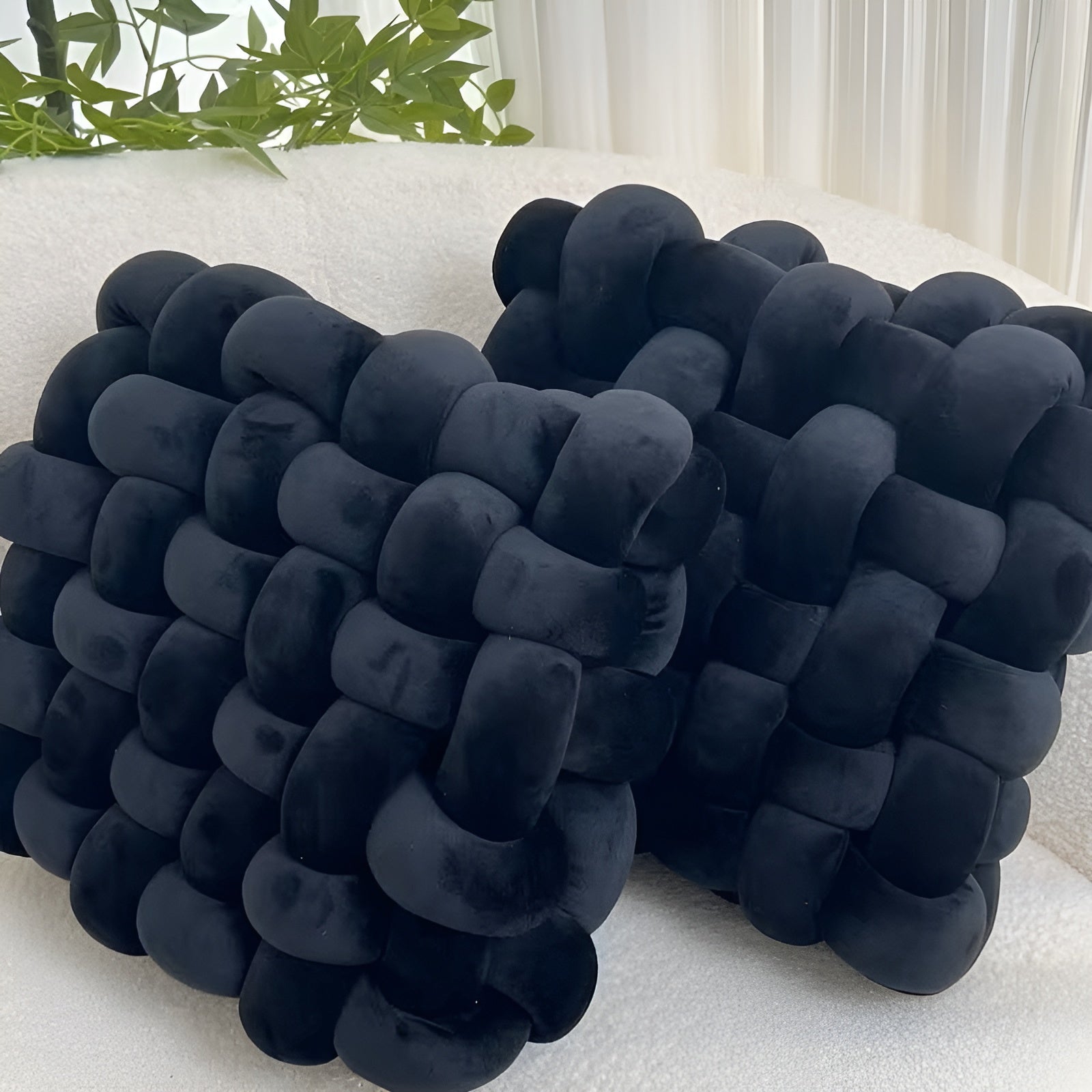 Knoten-Dekokissen im 2er-Set – Weich und Dekorativ | Perfekt für Sofa Bett und Wohnzimmer - Schwarz - Kissen