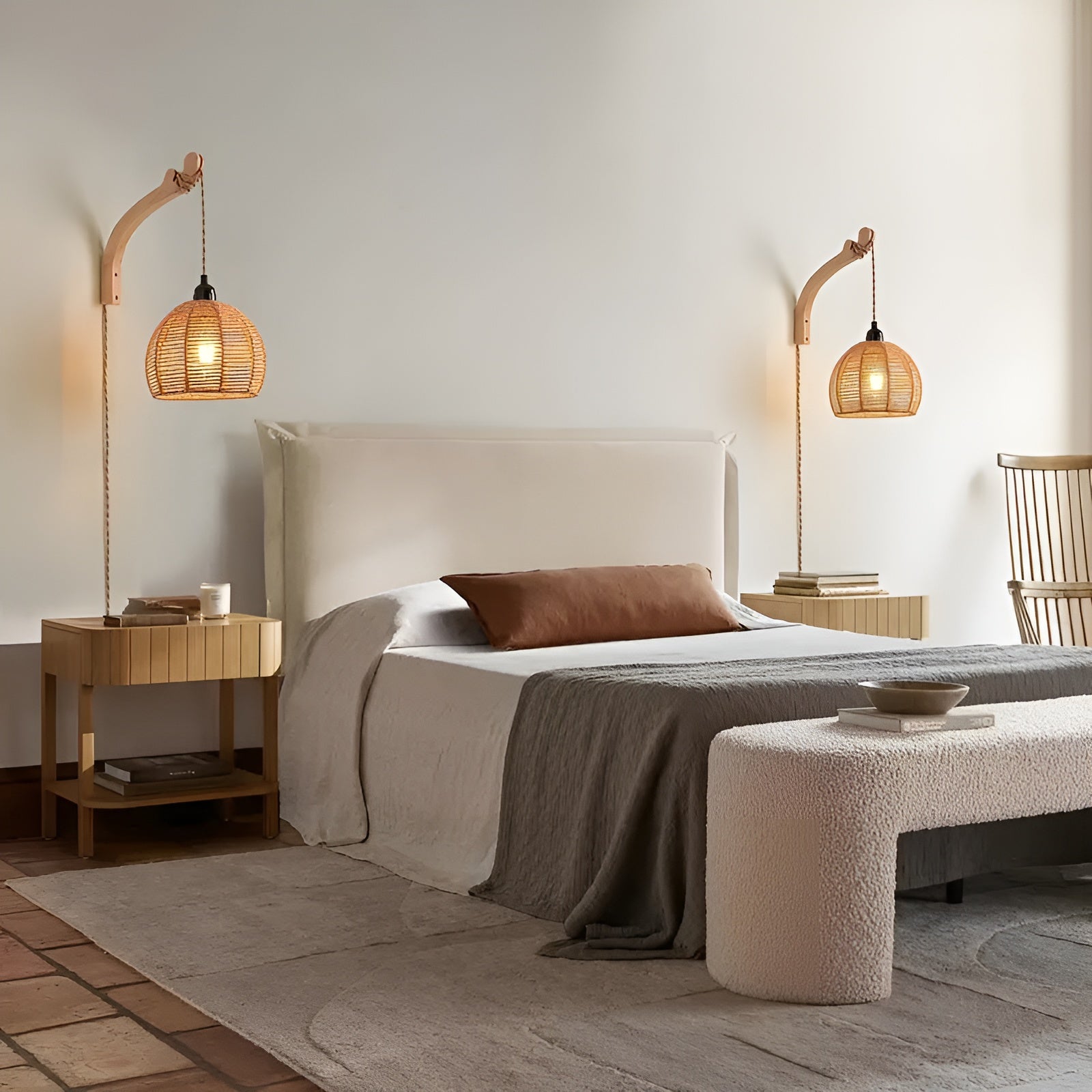 Wandleuchte mit Geflochtenem Lampenschirm – Natürliche Materialien & Rustikaler Charme | Ideal für Schlafzimmer & Flur
