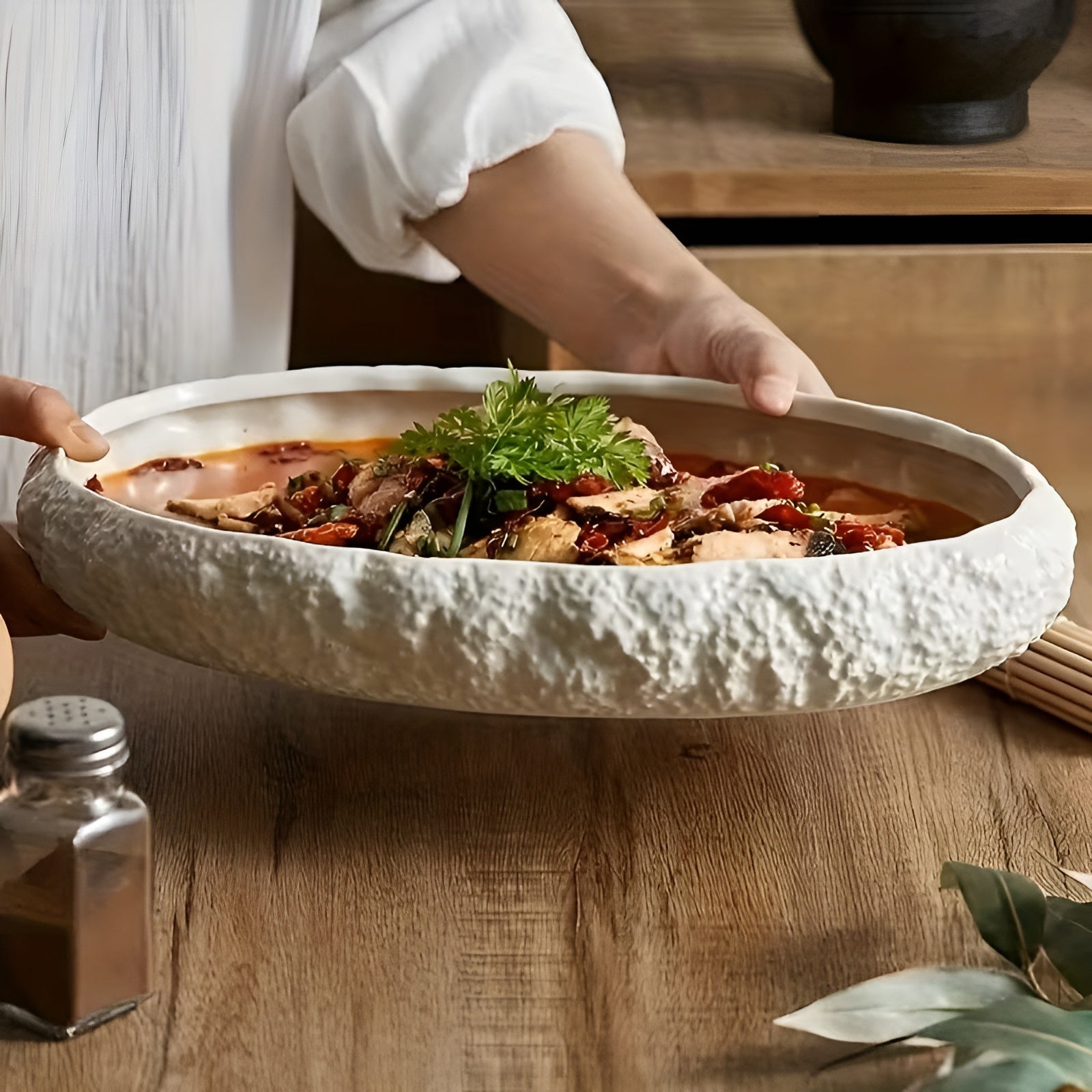 2er Set große Keramik-Fischplatten – Hochwertiges Serviergeschirr in Steinoptik | Perfekt für Fisch und Meeresfrüchte