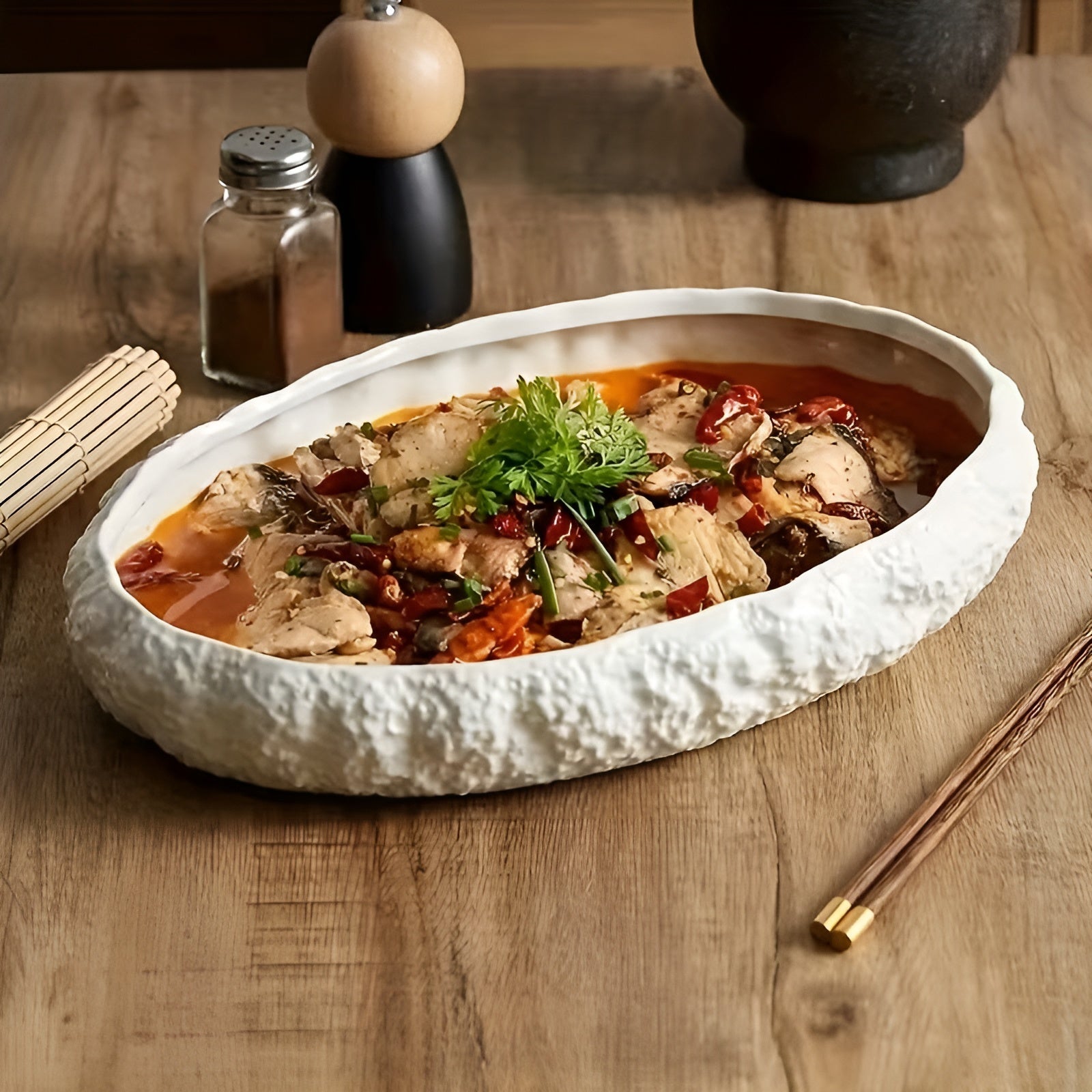 2er Set große Keramik-Fischplatten – Hochwertiges Serviergeschirr in Steinoptik | Perfekt für Fisch und Meeresfrüchte