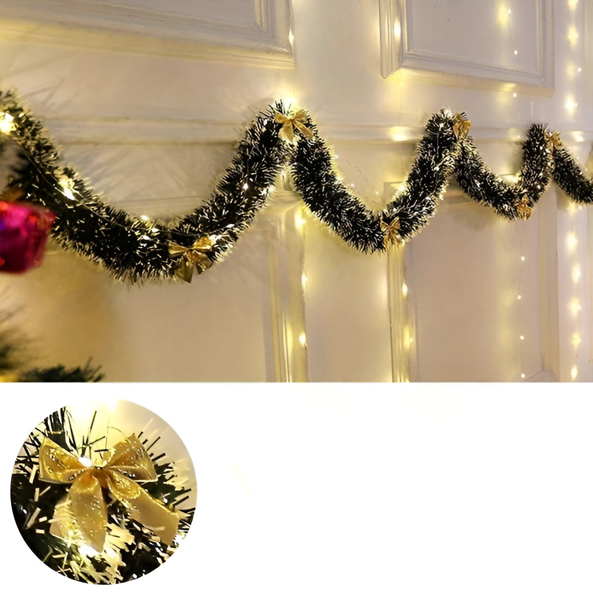 2er Set LED-Lichtergirlanden – Warmes Licht & Batteriebetrieb | Stimmungsvolle Weihnachtsbeleuchtung - Gold / 2 Sets