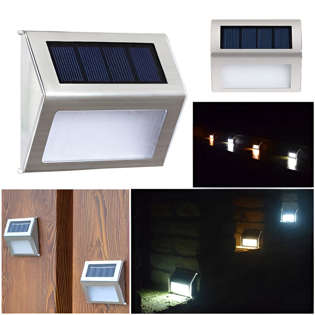 2er-set Solar Led-Treppenleuchten – Wetterfeste Außenbeleuchtung Aus Edelstahl Für Garten Und Hof - Lampe