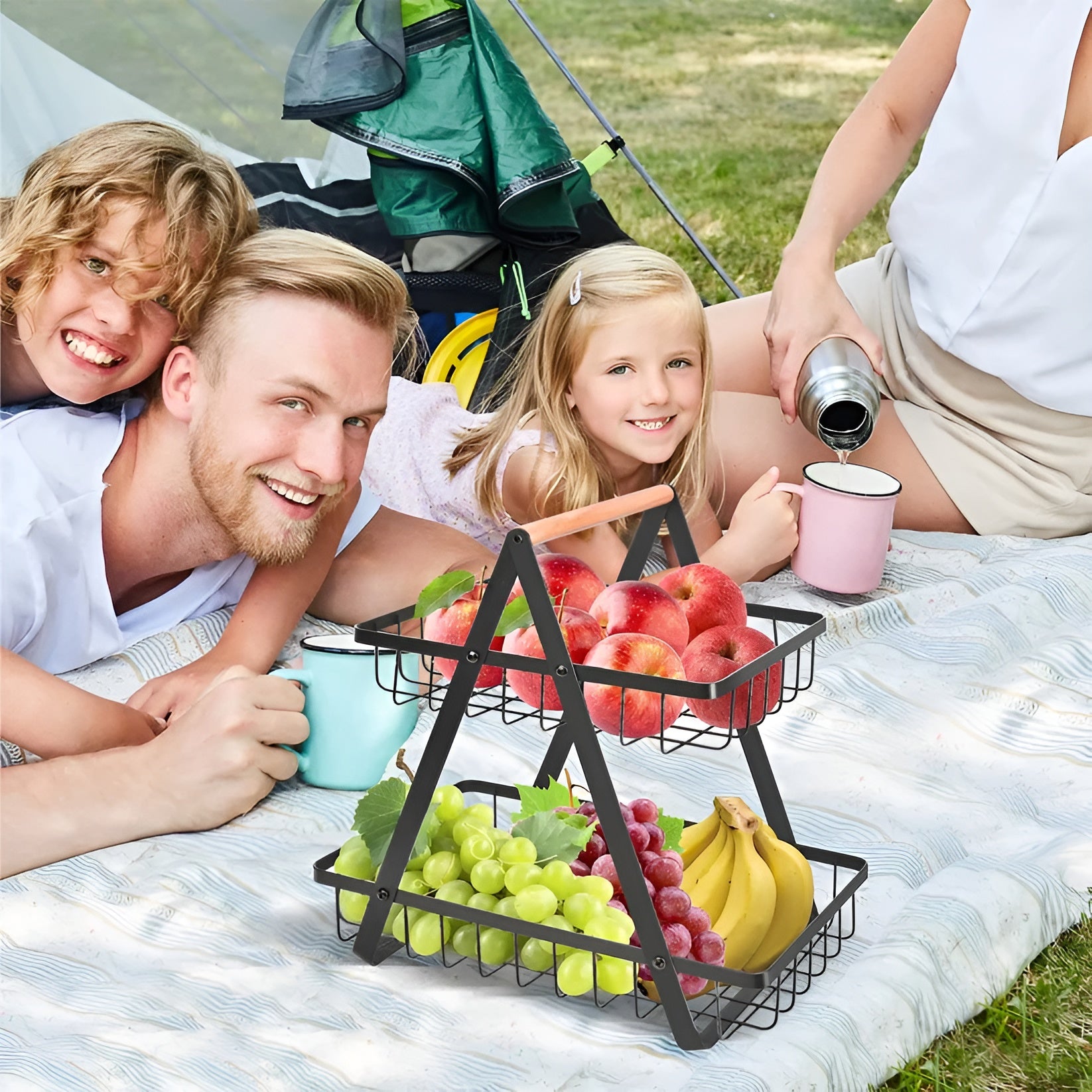 3-stöckiger Obstkorb aus Metall – Platzsparend und Dekorativ | Ideal für Küche & Esstisch