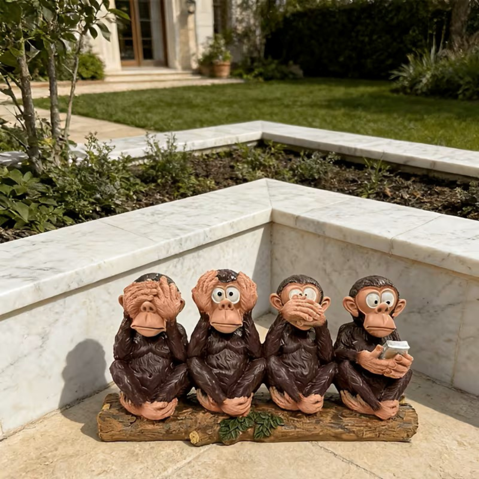 3 Affen Dekofigur – Symbol für Weisheit und Gelassenheit Für Innen- und Außenbereich - Dekorative Figur