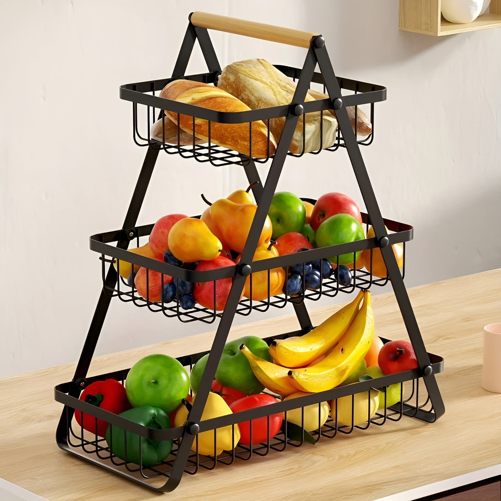3-stöckiger Obstkorb aus Metall – Platzsparend und Dekorativ | Ideal für Küche & Esstisch - Obstkorb