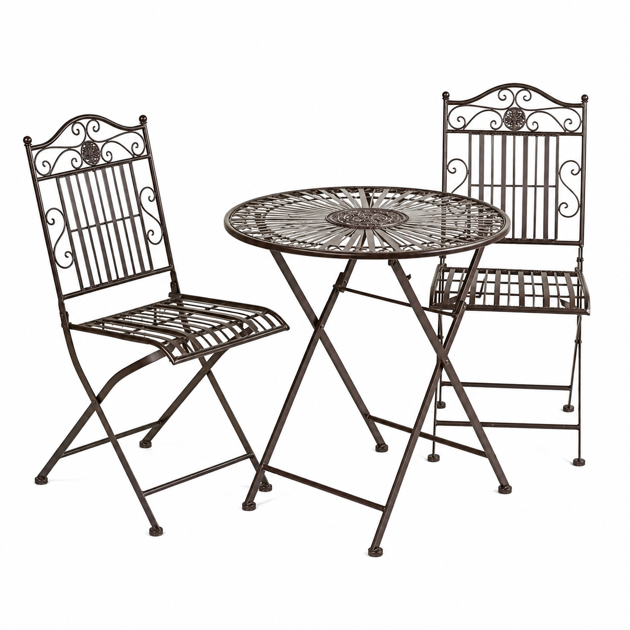 3-teiliges Terrace Hill Gartenmöbel Set – Klappbares Bistro-Set aus Eisen in Vintage Dunkelbraun - Dunkelbraun