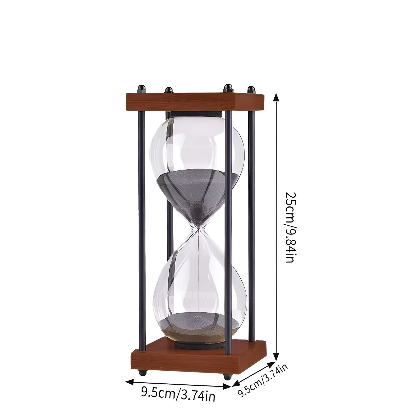 Kostenlose 60-minuten-sanduhr – Kreatives Dekoratives Retro-design In Schwarz | Metallrahmen Mit Kratzfestem Sockel