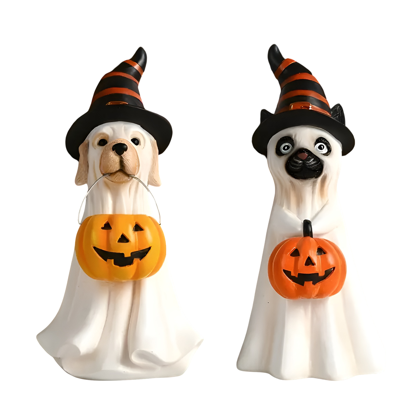 Hund & Katze mit Kürbis – Dekofigur Detailreiche Harzskulptur | Perfekt für Innen & Garten