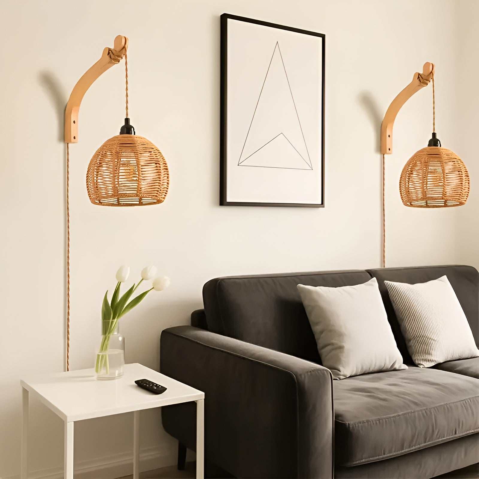 Wandleuchte mit Geflochtenem Lampenschirm – Natürliche Materialien & Rustikaler Charme | Ideal für Schlafzimmer & Flur