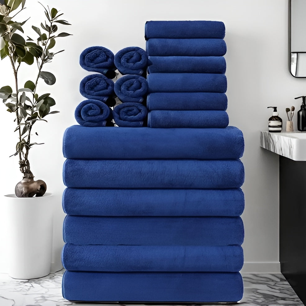 8-teiliges Set Schnell Trocknender Badetücher – Superweich Für Zu Hause Und Im Spa - Blau - Handtuch-Set