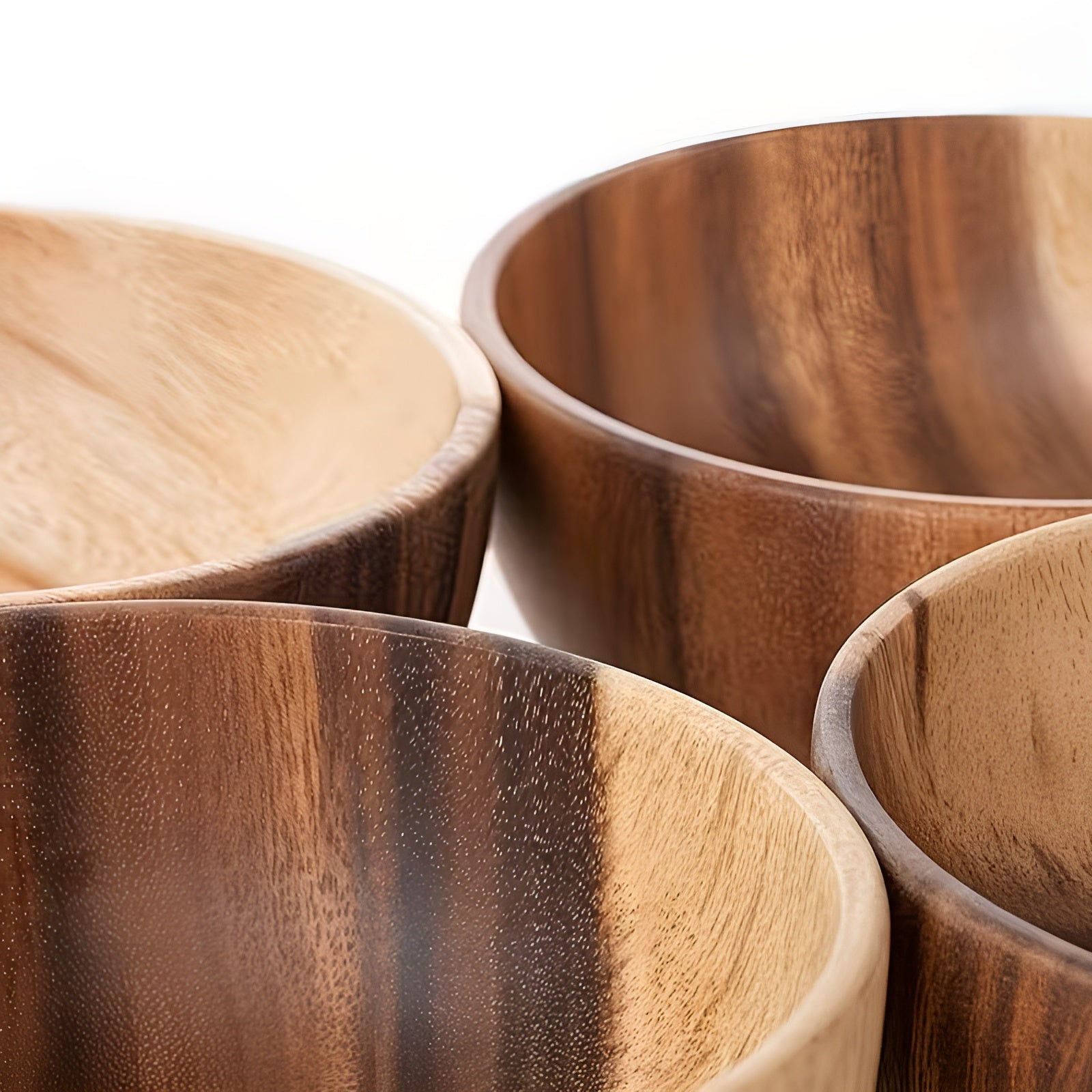 Holz-Servierschalen Set (4-teilig) – Wiederverwendbar und Handgefertigt | Perfekt für Salat Suppe Reis & Ramen - Lange