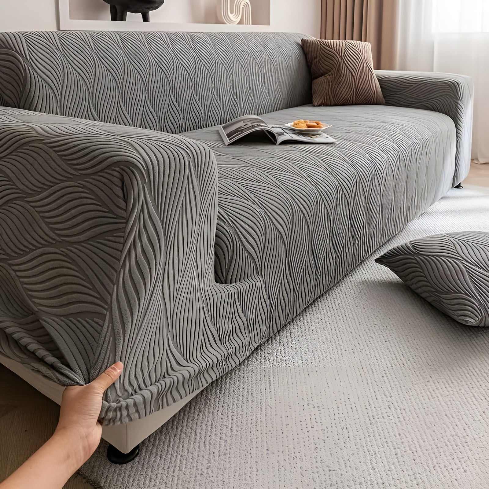 Elastischer Sofabezug aus Fleece – Weich und Gemütlich | Jacquard-Struktur Perfekt für Sofa & Wohnraum - Sofabezug