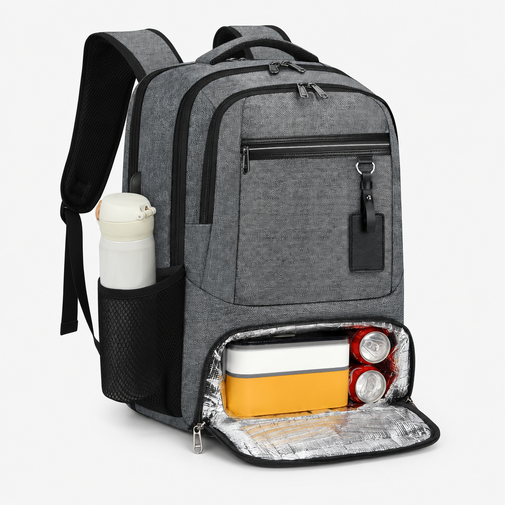 Wasserdichter Rucksack mit Laptopfach und isoliertem Kühlfach in Grau