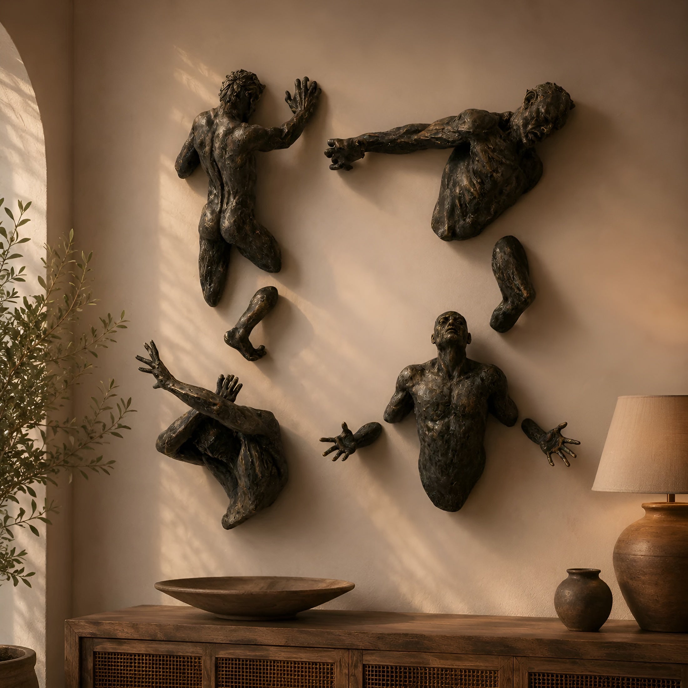 3D Wandskulptur aus Metall in Kupferoptik – Abstrakte Wanddekoration für Wohnzimmer & Büro - Wandskulptur