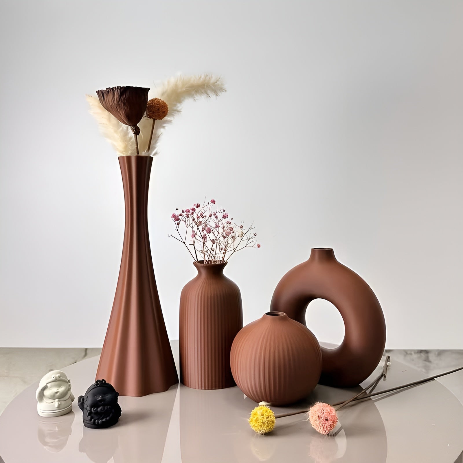 Boho Vasen Set (4 Stück) – Dekorativ für Trockenblumen | Perfekt für Wohnzimmer Büro und Tischdeko - Vase
