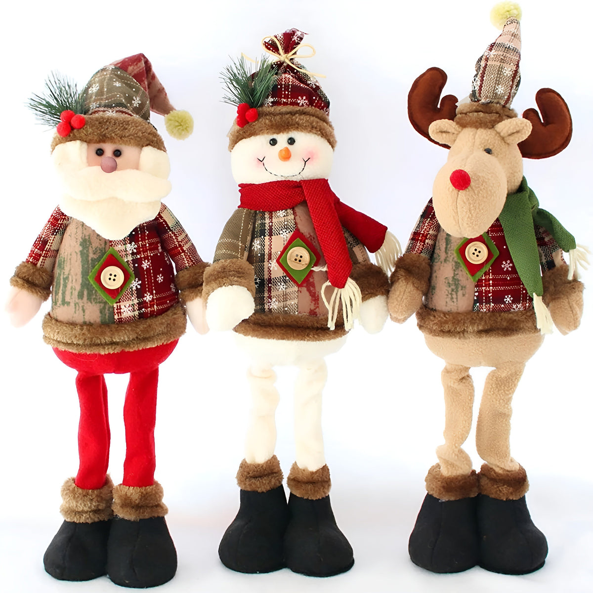 3er-Set Weihnachtsfiguren – Rentier Schneemann & Weihnachtsmann | Dekorative Stehfiguren für Festliche Deko